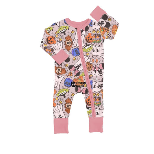 Baby Girls Long Sleeve Pink Ghost Zip Rompers preorder(moq 5)