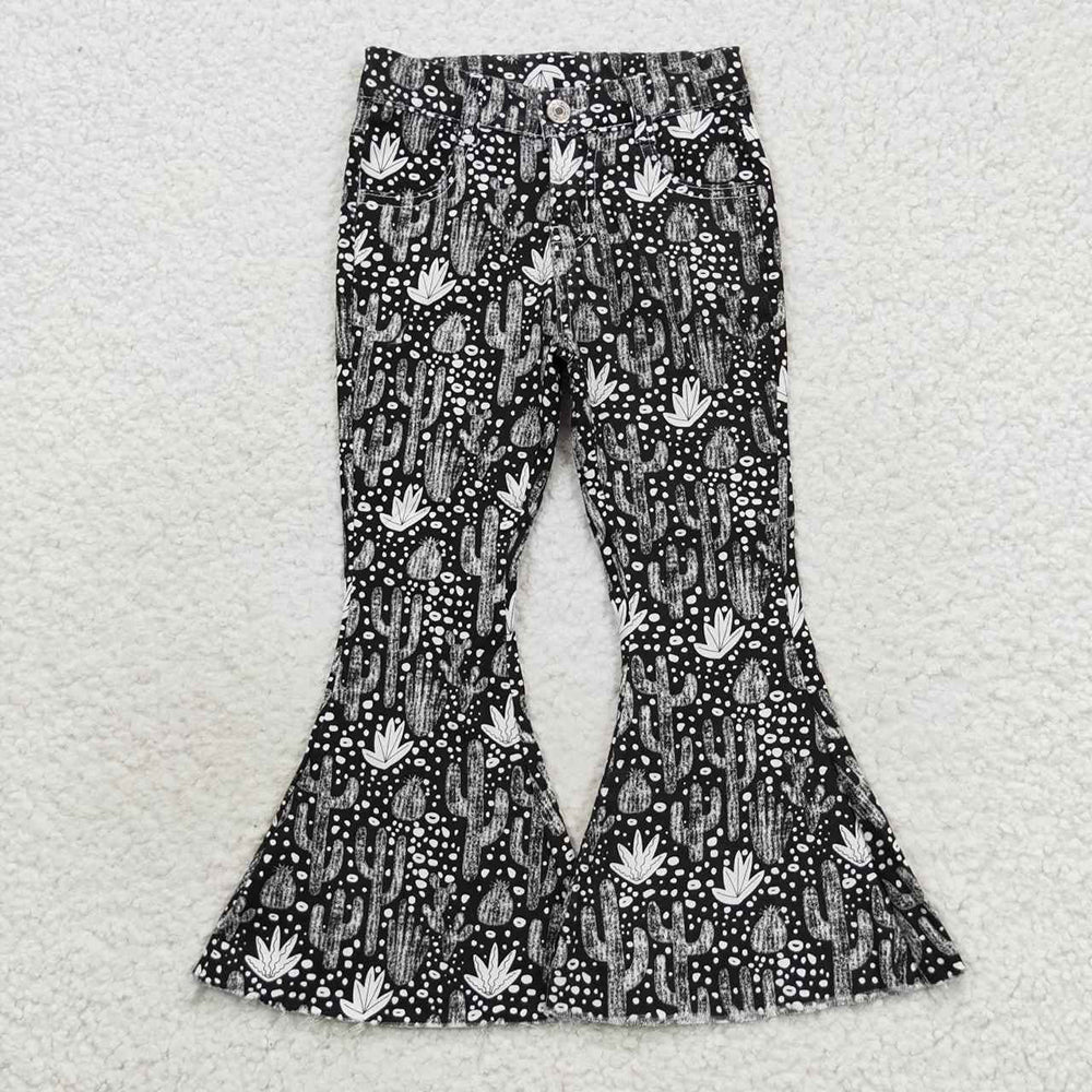 Baby Girls Western Black Cactus Denim Bell Pants