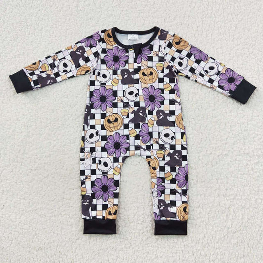 Baby Girls Flowers Halloween Pumpkin Zip Rompers