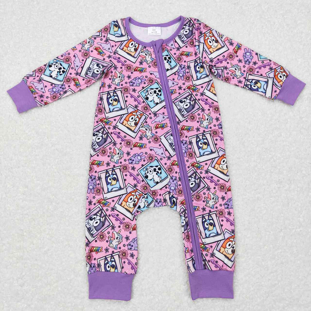 Baby Kids Purple Dogs Zip Rompers