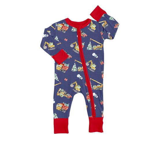 Baby Boys Christmas Excavator Long Sleeve Zip Rompers preorder(moq 5)