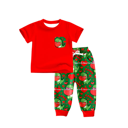 Baby Boys Dinosaur Short Sleeve Valentines Tee Shirt Pants Sets Preorder(moq 5)