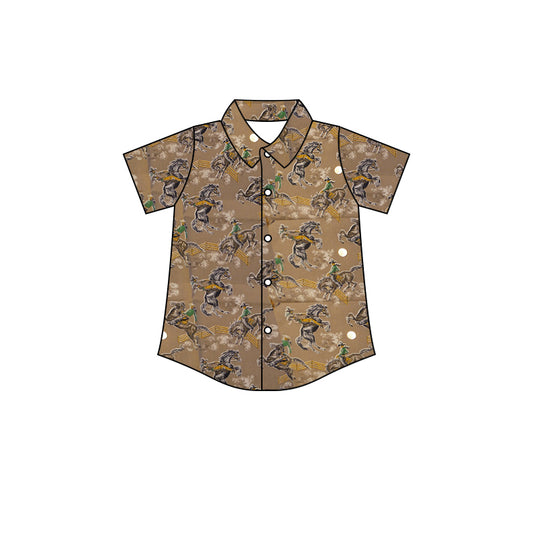 Baby Boys Dinosaur Short Sleeve Buttons Brown Tee Tops preorder(moq 5)