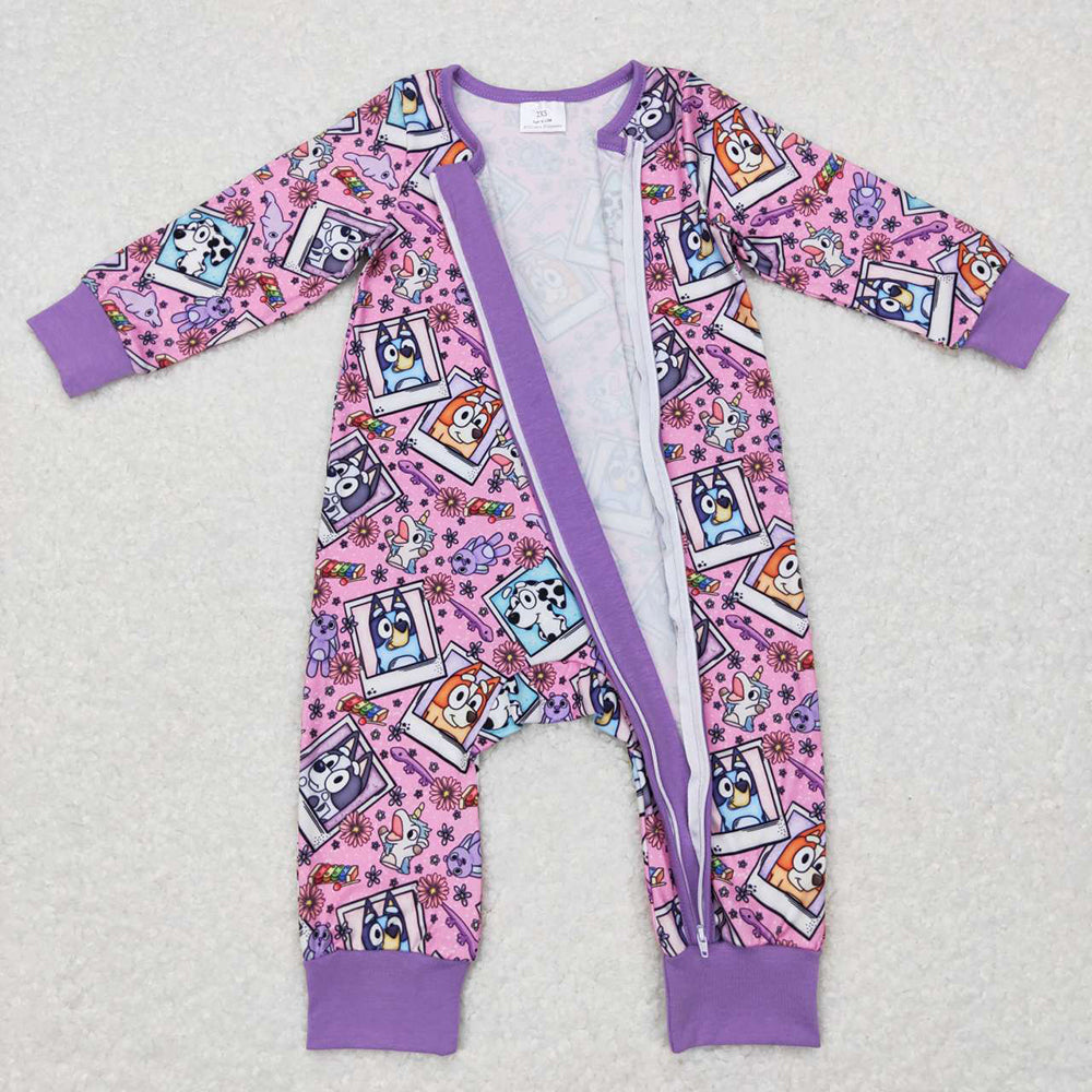 Baby Kids Purple Dogs Zip Rompers