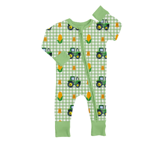 Baby Infant Long Sleeve Tractor Green Zip Rompers preorder(moq 5)