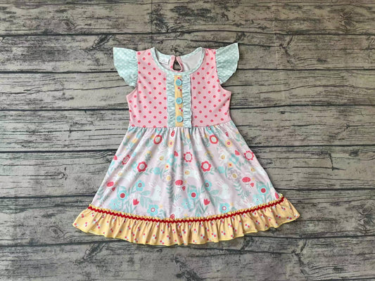 Baby Girls Easter Rabbit Flowers Knee Length Dresses
