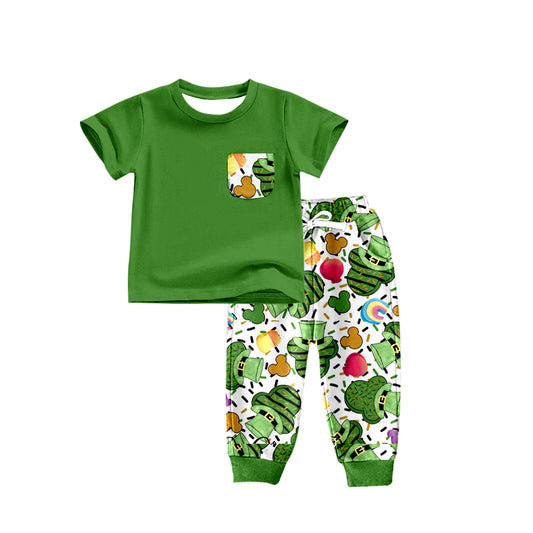 Baby Boys Cartoon St Patrick Day Pocket Top Pants Sets Preorder(moq 5)