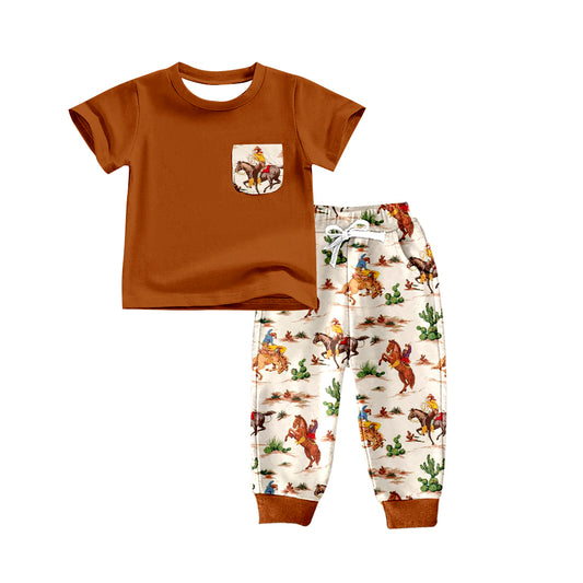 Baby Boys Western Rodeo Pocket Tee Bottom Pants Clothes Sets preorder(moq 5)