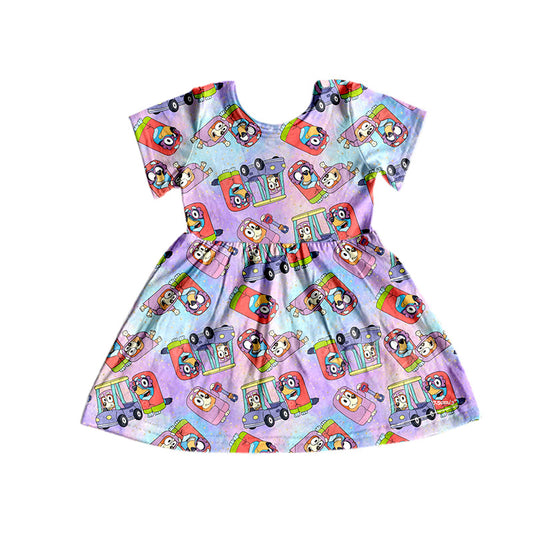 Baby Girls Cartoon Dogs Purple Knee Length Dresses Preorder(moq 5)