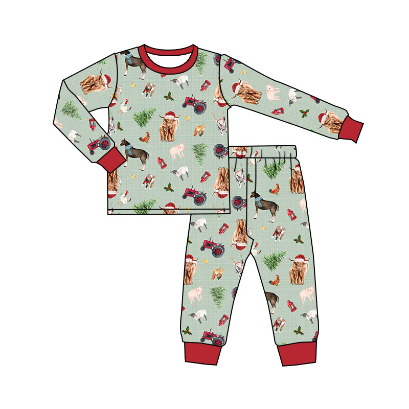 Baby Boys Christmas Western Farm Shirt Pants Pajamas Clothes Sets Preorder(moq 5)