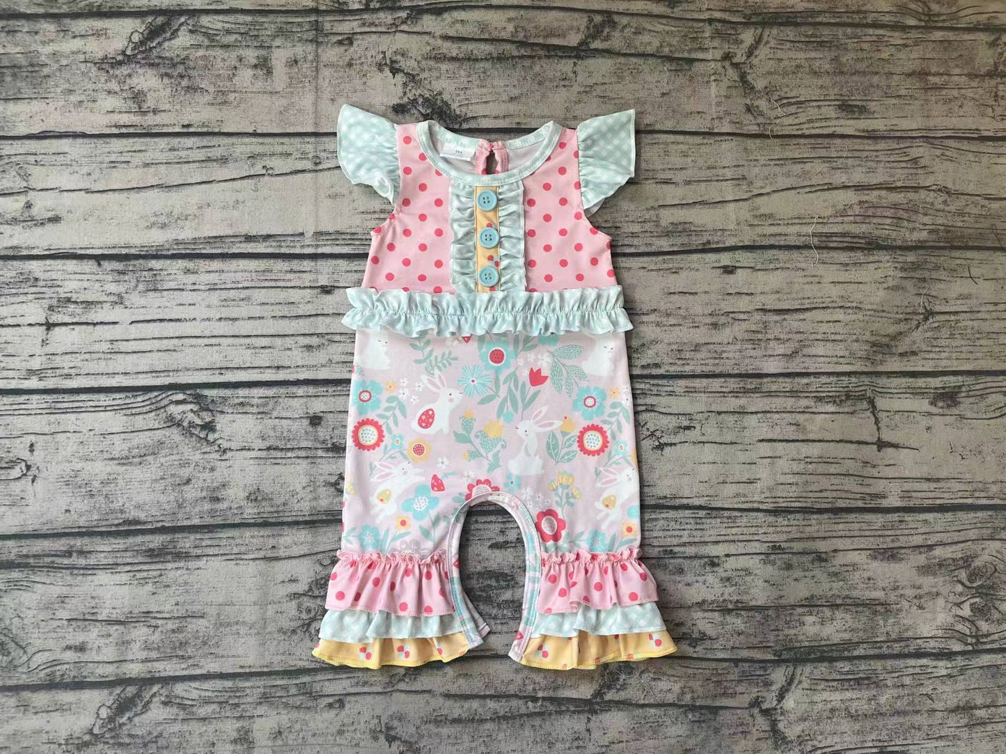 Baby Infant Girls Easter Rabbit Flutter Sleeve Rompers