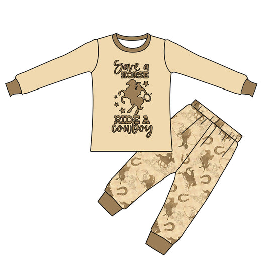 Baby Boys Horse Cowboy Western 2pcs Pajamas Clothing Sets preorder(moq 5)