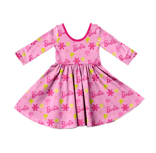 Baby Girls Pink Flowers Doll Twirl Dresses preorder(moq 5)