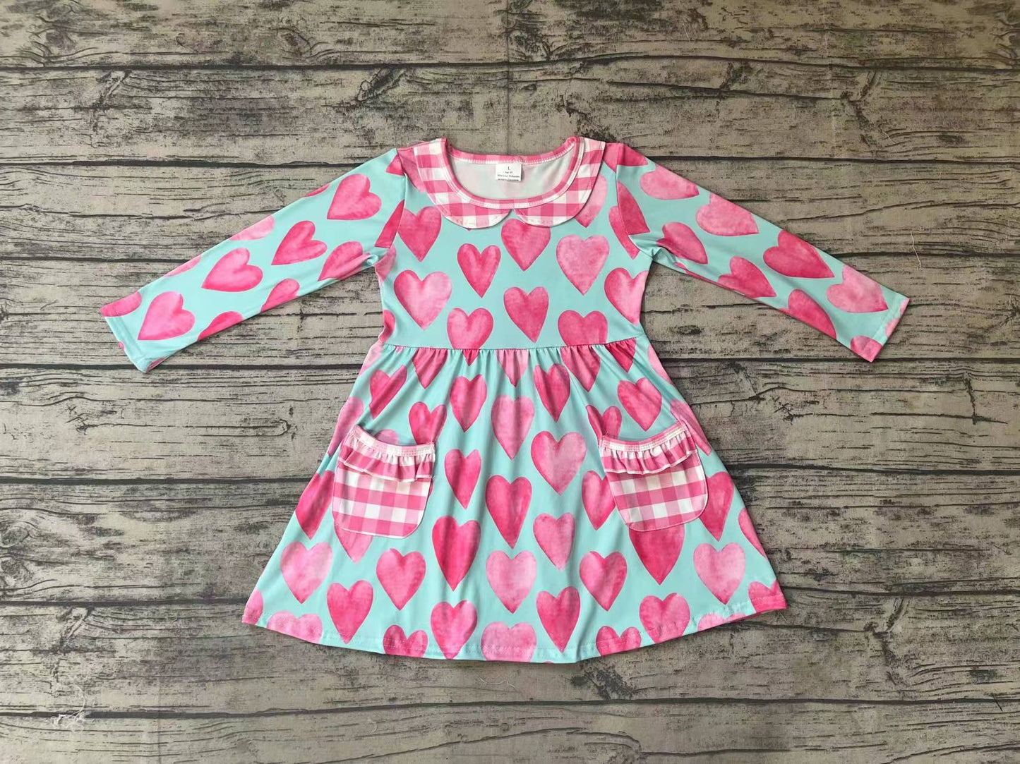 Baby Girls Valentines Hearts Pockets Knee Length Dresses