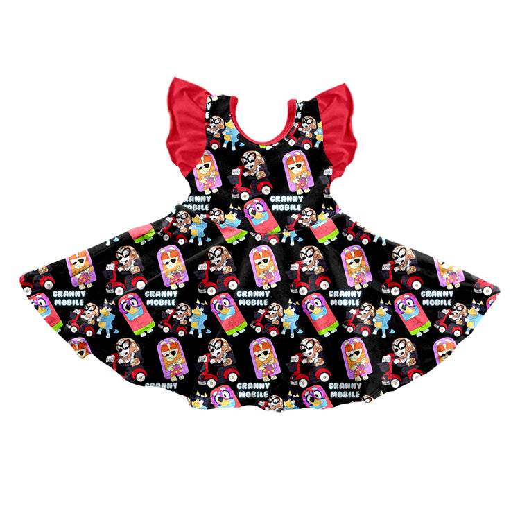 Baby Girls Cartoon Dogs Granny Knee Length Dresses Preorder(moq 5)