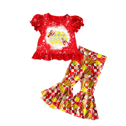 Baby Girls Crawfish Short Sleeve Top Bell Pants Outfits Sets preorder(moq 5)