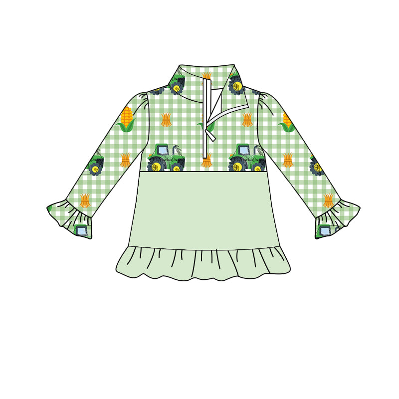 Baby Girls Green Tractors Pullover Jackets Tops preorder(moq 5)