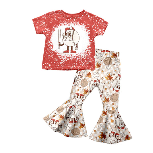 Baby Girls Baseball Short Sleeve Tee Shirt Flare Pants Clothes Sets preorder(moq 5)