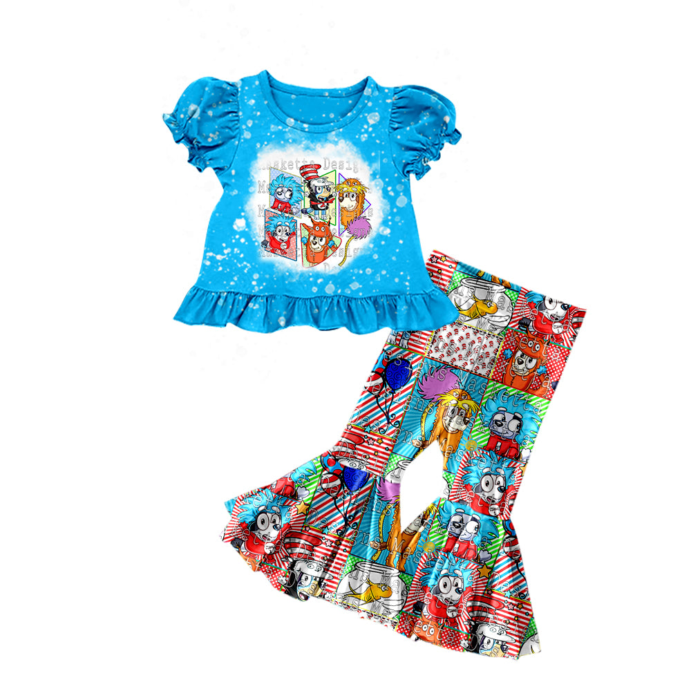 Baby Girls Dog Dr Blue Short Sleeve Tee Shirt Flare Pants Sets Preorder(moq 5