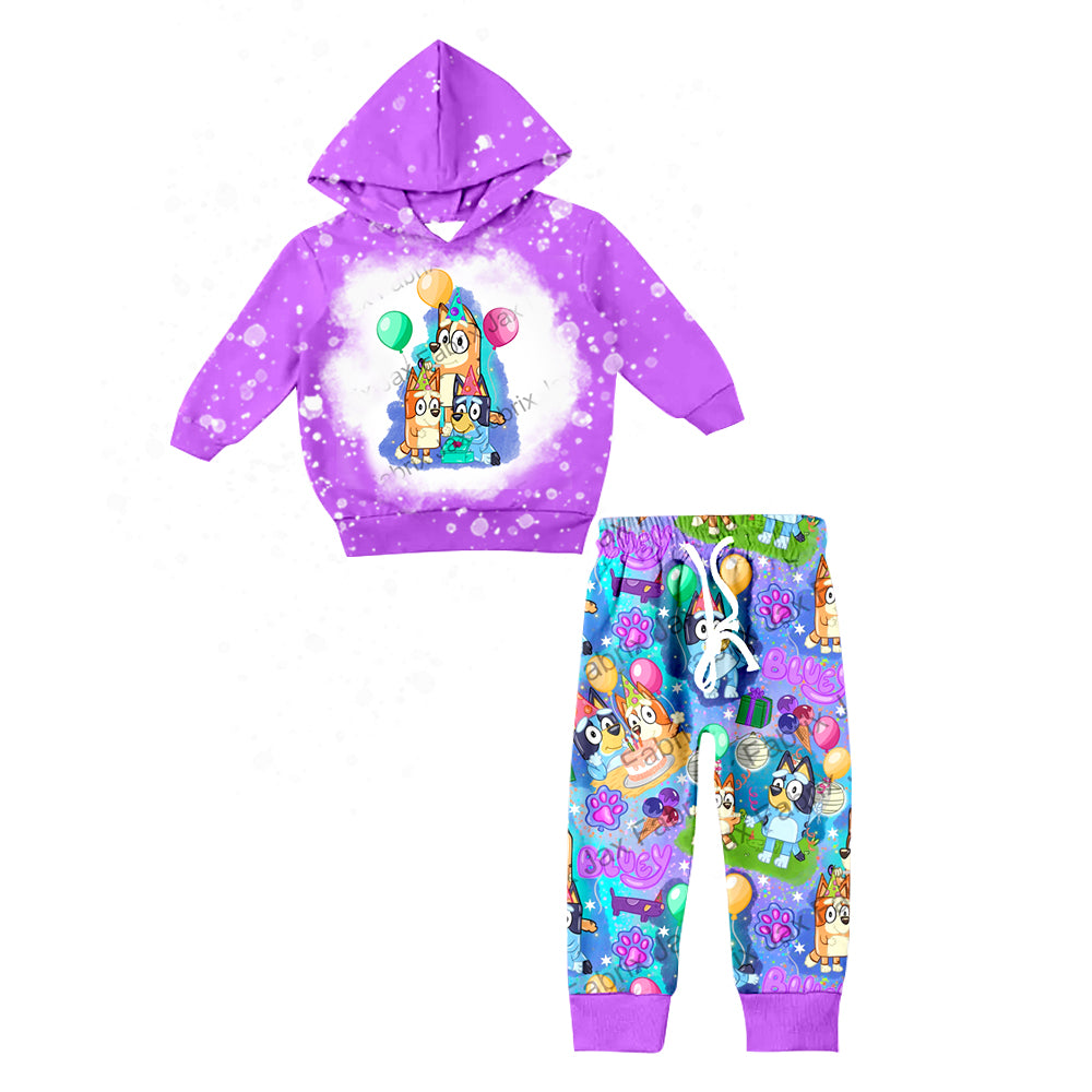 Baby Girls Purple Birthday Hoodie Shirt Dogs Pants Clothes Sets preorder(moq 5)