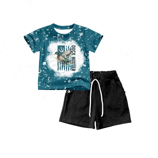 Baby Boys Summer Duck Hunter Shirt Black Shorts Clothes Sets Preorder(moq 5)