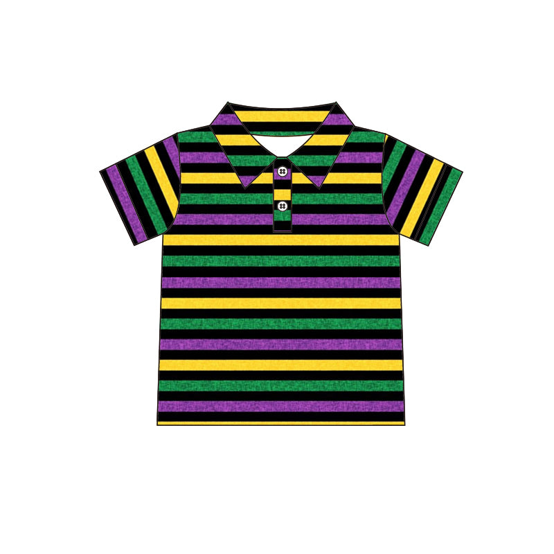 Baby Boys Mardi Gras Stripes Yellow Purple Buttons Shirts Tops preorder(moq 5)