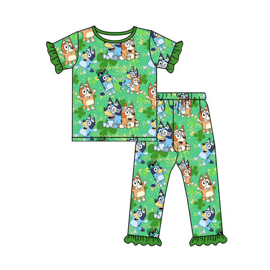 Baby Girls Dog St Patrick Day Short Sleeve Tee Shirt Pants Pajamas Sets Preorder(moq 5)