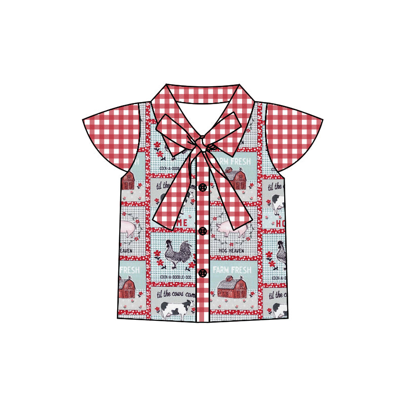 Baby Girls Farm Chicken Flutter Sleeve Bow Tee Shirts Tops preorder(moq 5)