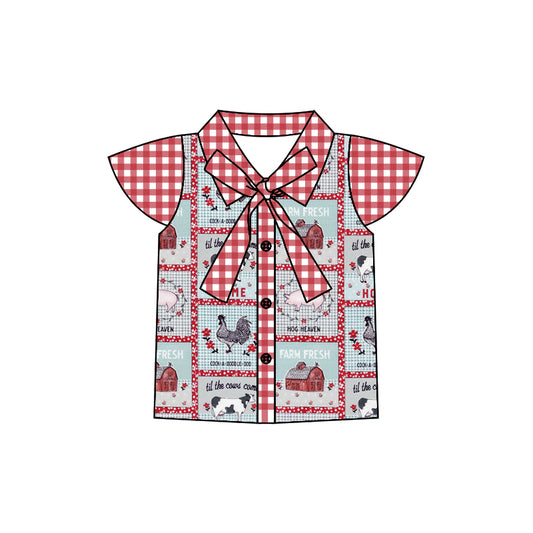 Baby Girls Farm Chicken Flutter Sleeve Bow Tee Shirts Tops preorder(moq 5)