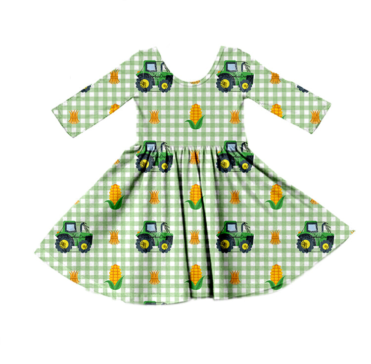 Baby Girls Green Tractor Corn Knee Length Dresses preorder(moq 5)