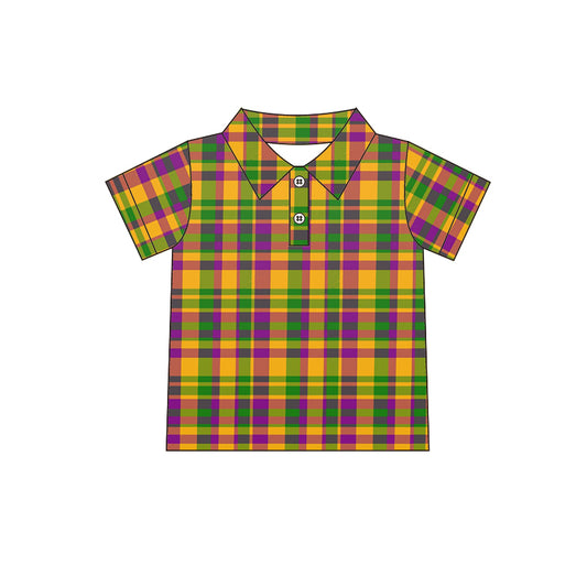 Baby Boys Mardi Gras Plaid Yellow Purple Buttons Shirts Tops preorder(moq 5)