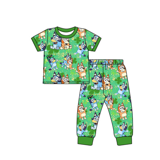 Baby Boys Dog St Patrick Day Short Sleeve Tee Shirt Pants Pajamas Sets Preorder(moq 5)