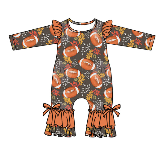 Baby Girls Football Leaves Long Sleeve Ruffle Rompers preorder(moq 5)