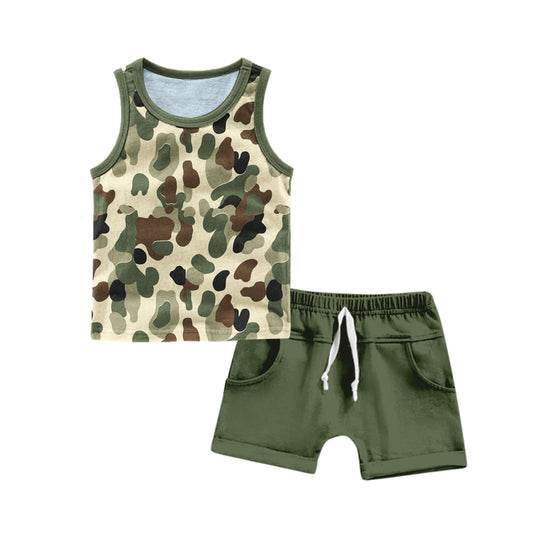 Baby Boys Camo Sleeveless Tee Shirt Green Shorts Clothes Sets preorder(moq 5)