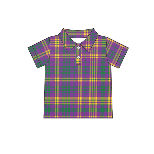 Baby Boys Mardi Gras Plaid Purple Buttons Shirts Tops preorder(moq 5)