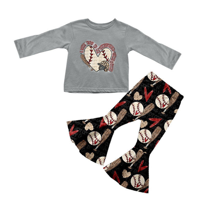 Baby Girls Baseball Grey Top Bell Bottom Pants Clothing preorder(moq 5)