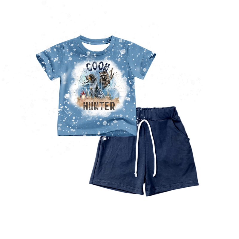 Baby Boys Summer Dog Hunter Shirt Navy Shorts Clothes Sets Preorder(moq 5)