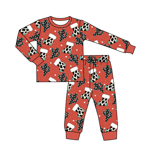 Baby Boys Socks Christmas Cactus Western 2pcs Pajamas Clothing Sets preorder(moq 5)