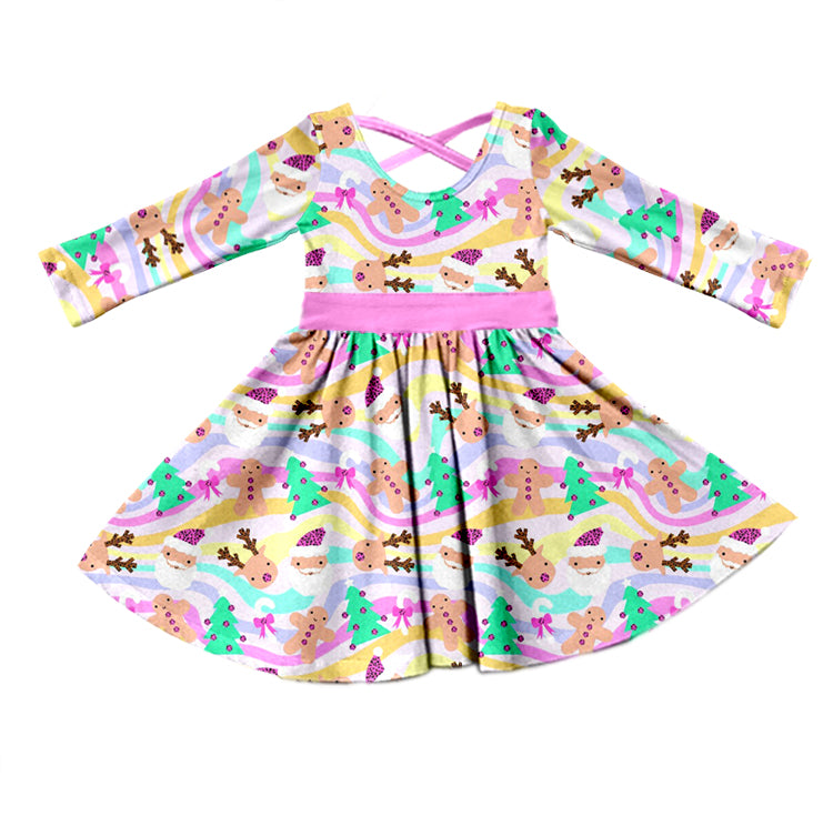 Baby Girls Christmas Tree Pink Santa Twirl Dresses preorder(moq 5)