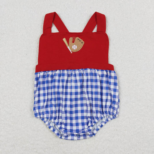 Baby Infant Boys Baseball Red Blue Checkered Rompers