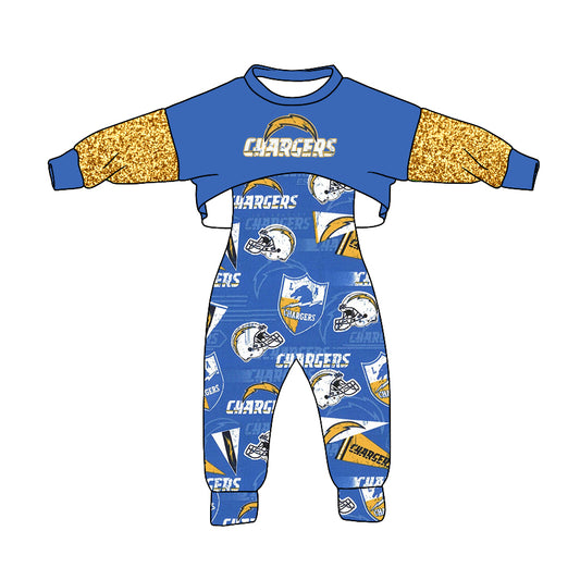 Baby Girls Blue Gold Team Top 2pcs Jumpsuits Clothes Sets preorder(moq 5)