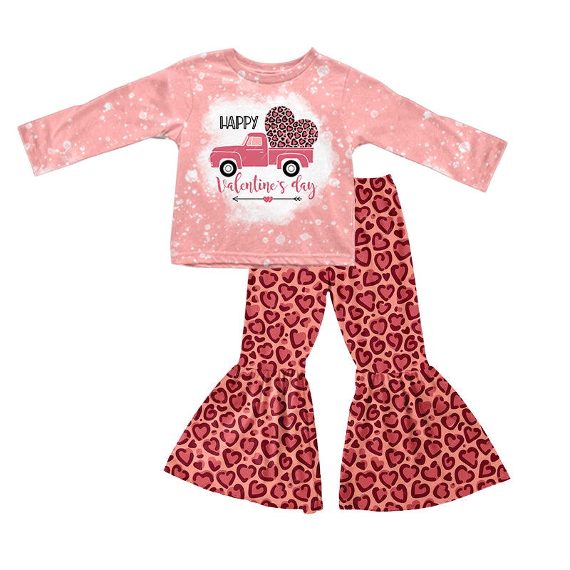 Baby Girls Happy Valentines Day Shirt Hearts Bell Pants Clothes Sets Preorder(moq 5)