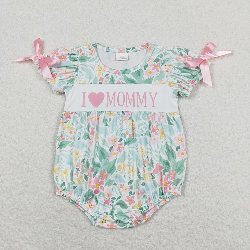 Baby Girls Pink Flowers I Love Mommy Sibling Rompers Dresses