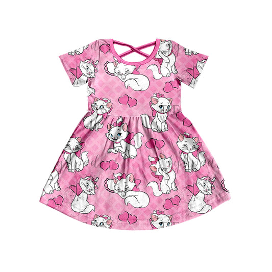 Baby Girls Valentines Cats Short Sleeve Knee Length Dresses Preorder(moq 5)