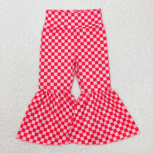 Baby Girls Pink Checkered Valentines Bell Bottom Pants
