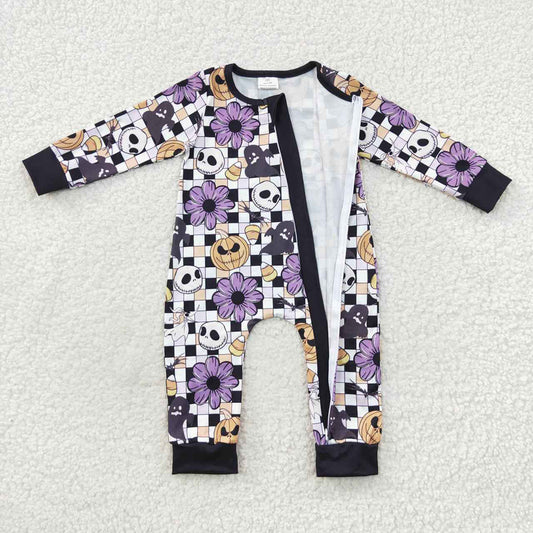 Baby Girls Flowers Halloween Pumpkin Zip Rompers