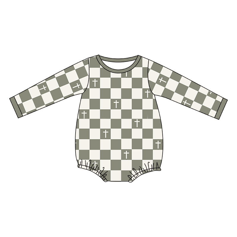 Baby Infant Boys Green Checkered Long Sleeve Rompers preorder(moq 5)