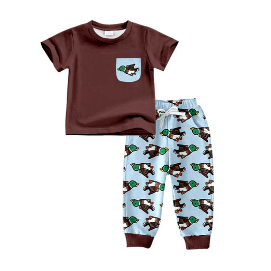 Baby Boys Short Sleeve Duck Pocket Tee Shirt Pants Clothing Sets Preorder(moq 5)