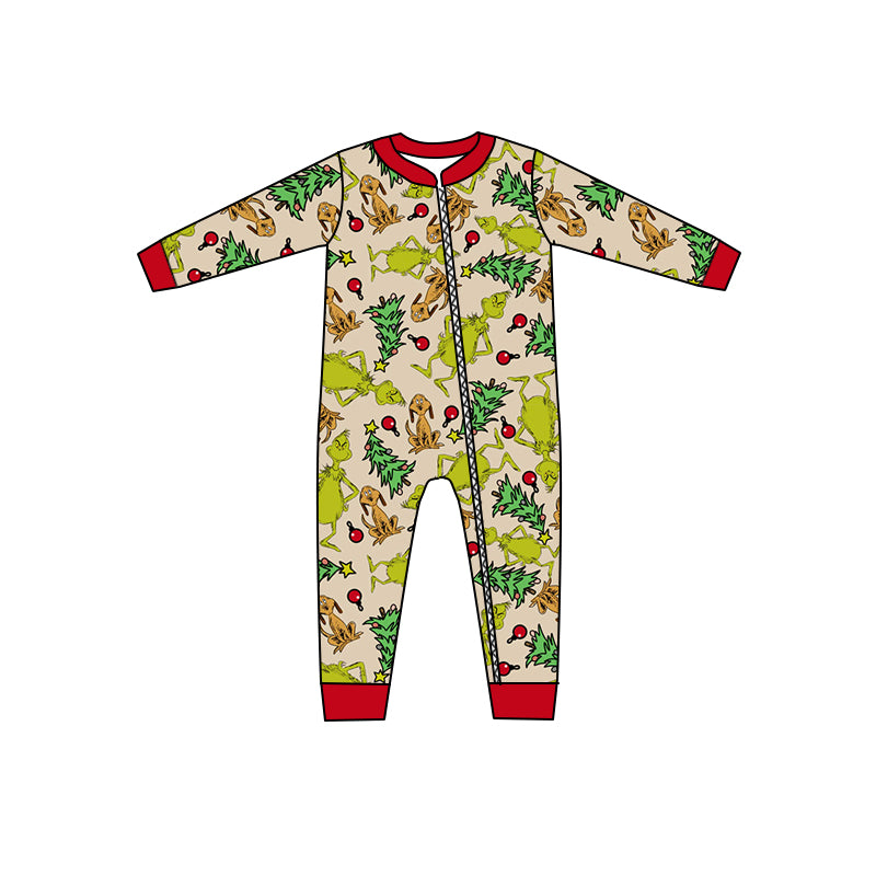 Baby Boys Green Cartoon Frog Zip Long Sleeve Rompers preorder(moq 5)