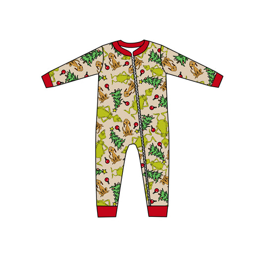 Baby Boys Green Cartoon Frog Zip Long Sleeve Rompers preorder(moq 5)